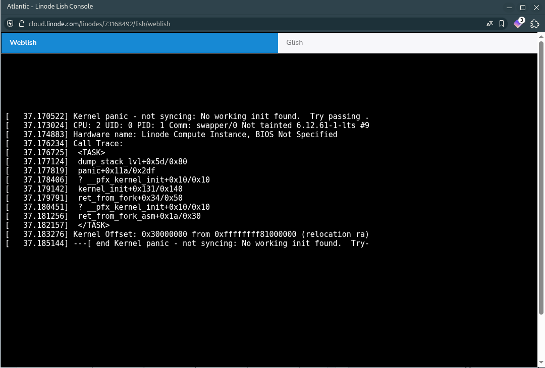 Atlantic server host throwing a Kernel Panic after /tmp/ filled up and an update was left incomplete