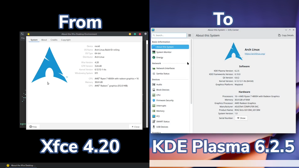 I'm Switching from Xfce to KDE on Arch Linux